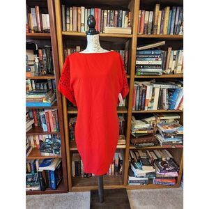 Rene Ruiz Women’s Size 4 Crepe Cocktail Lace Midi Dress Coral Pink Red NWT